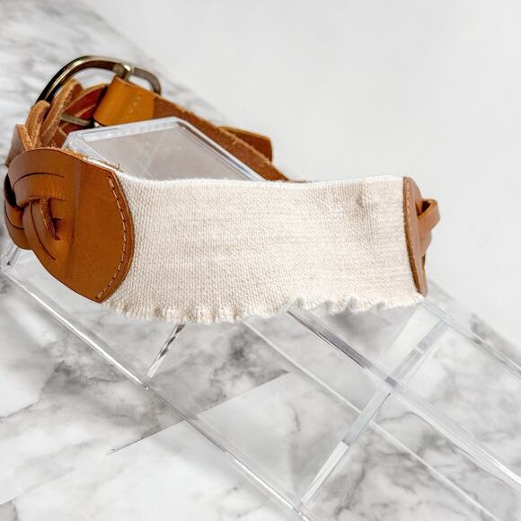 Y2K Braided Leather Brown Size Small Big Metal Buckle Elastic Stretch Back - Picture 3 of 9